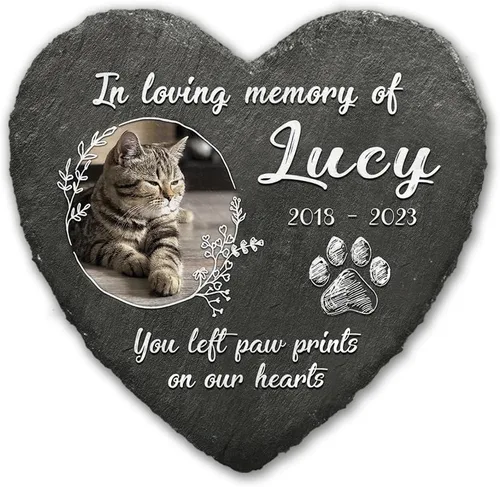 Miniatura 13 de Piedra conmemorativa de corazón con cita significativa, placa personalizada de huella de perro o gato, mantén la memoria en los corazones, regalos