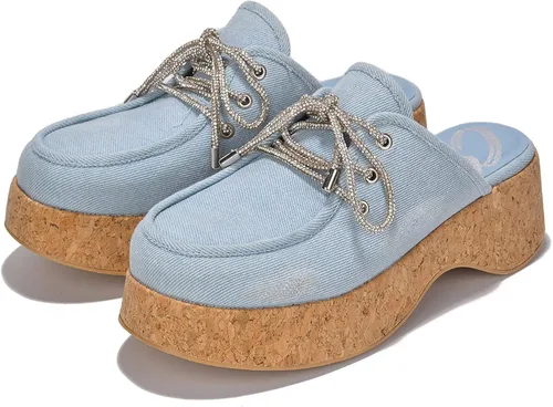 Miniatura 3 de Cape Robbin Kanma - Sandalias de plataforma sin cordones para mujer, tacón de bloque con encaje de diamantes de imitación