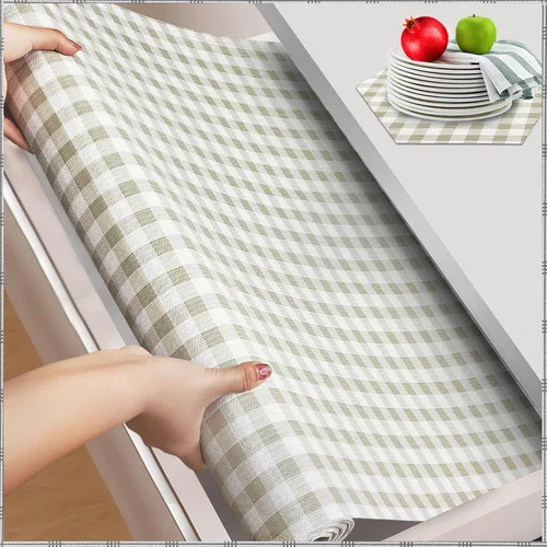 Miniatura 15 de Beautysaid Revestimiento de estante y cajón para gabinete Ktichen, papel antideslizante no adhesivo, impermeable, lavable, grueso para tocador