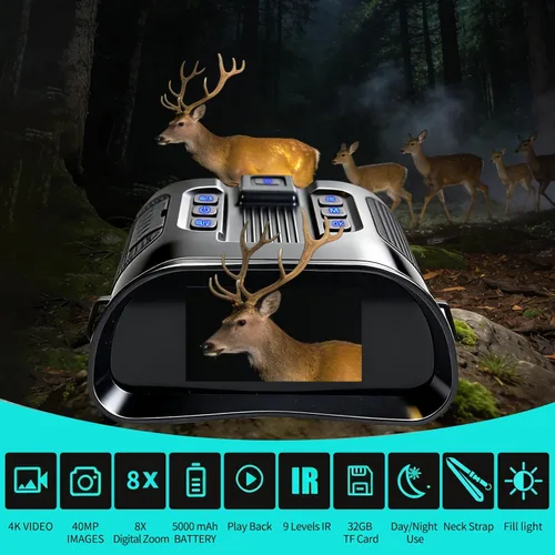 Miniatura 2 de Gafas de visión nocturna para adultos, binoculares de visión nocturna 4K, zoom 8X y batería recargable de 5000 mAh, pantalla HD de 3 pulgadas