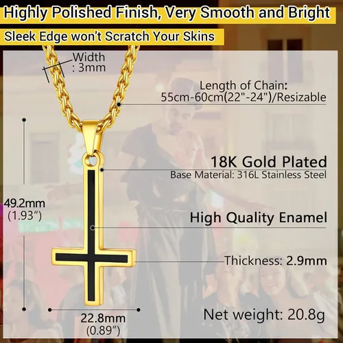 Miniatura 65 de PROSTEEL Satanic Jewelry Upside Down Cross Necklace for Men Women, 316L Stainless Steel/925 Sterling Silver Inverted Cross/Leviathan Cross Pendant