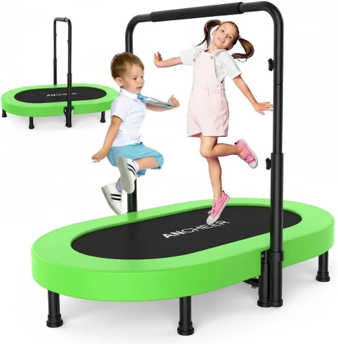 Miniatura 12 de ANCHEER 56" Double Mini Trampoline for Kids, Mini Rebounder with 5-Level Adjustable Handle, Parent-Child Trampoline for Kids, Max Load 220lbs, Fun