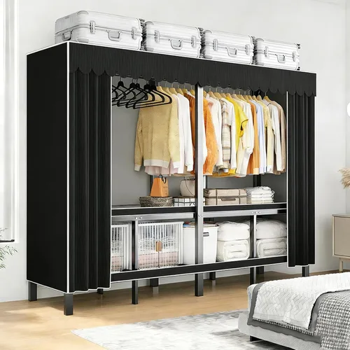 Armario portátil plegable de 59.1 pulgadas para colgar ropa, perchero resistente con cubierta, percheros plegables de metal independientes, armario