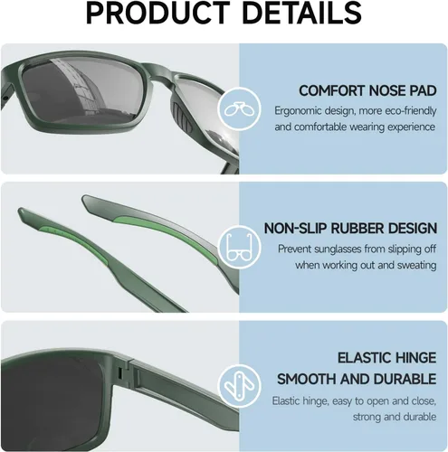 Miniatura 4 de Lentes de sol deportivos polarizados para hombres y mujeres, ideales para conducir, pescar, béisbol y correr, marco irrompible TR90 Lente verde