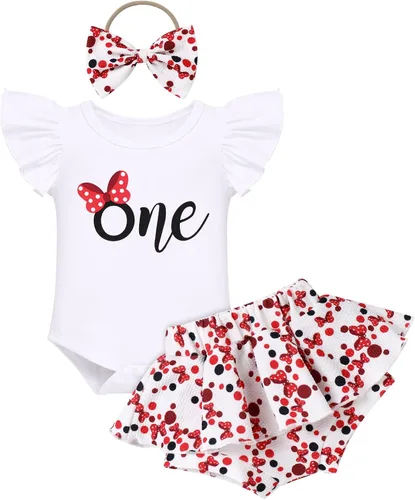Miniatura 20 de IMEKIS Traje de 1er cumpleaños para bebé niña con estampado de girasol y durazno + pantalones cortos con volantes + diadema para sesión de fotos