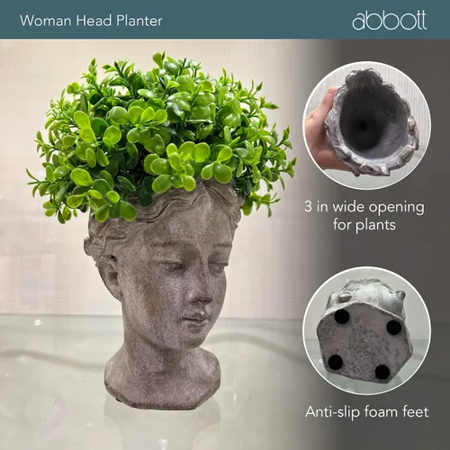 Miniatura 3 de Colección Abbott - Maceta de cabeza de diosa - Maceta de cemento extra pequeña para interior y exterior - Estatua de cabeza de mujer griega para Gris