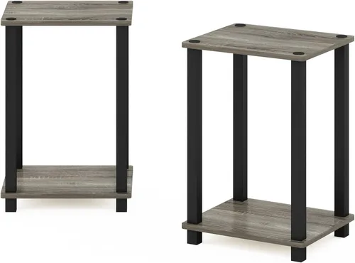 Miniatura 6 de Furinno Simplistic Mesita lateral auxiliar y de noche de 1 nivel con postes de plástico, pino ámbar/negro