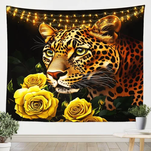 Miniatura 24 de Erosebridal Tapiz de guepardo para colgar en la pared, tapiz de rosa roja, decoración del hogar, tapiz de leopardo y gato, diseño de pared