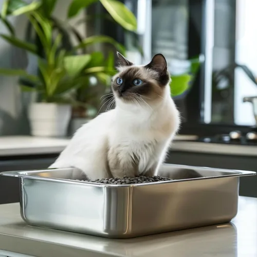 Miniatura 7 de Caja de arena de acero inoxidable para gatos grandes, acero inoxidable pequeño, caja de arena de metal grande para gatos, fácil de limpiar.