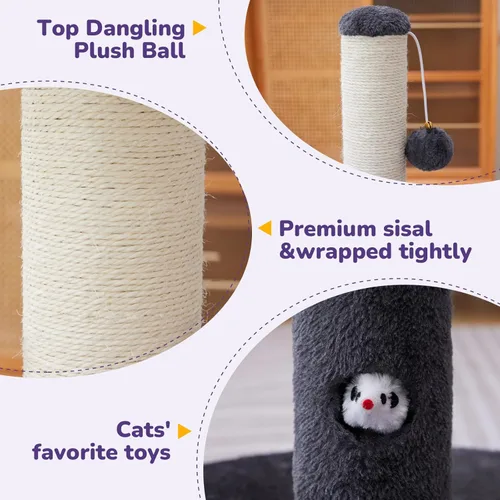 Miniatura 3 de Woochpet Poste rascador de gatos de 33 pulgadas de alto para adultos, poste rascador grande resistente con bola colgante con divertido agujero