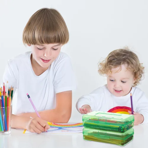 Miniatura 7 de Fainne 24 unidades de cajas de lápices para la escuela, caja de lápices de plástico transparente grande, caja de crayones de plástico a granel