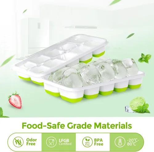 Miniatura 2 de DOQAUS Bandeja para cubitos de hielo con tapas, paquete de 2 bandejas de hielo apilables de silicona para congelador, seguro para BPA y LFGB, fácil