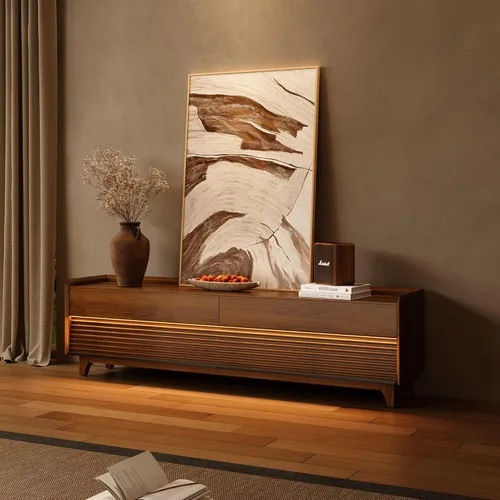 Miniatura 24 de POVISON Soporte de TV moderno de mediados de siglo totalmente ensamblado con luces LED ajustables, consola multimedia de madera, centro