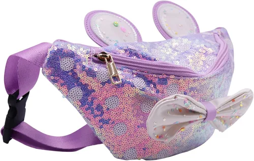 Miniatura 3 de Riñonera con lentejuelas con purpurina para niñas, cinturón ajustable, lindo gato, deportivo, bolsa de viaje para niños y adolescentes