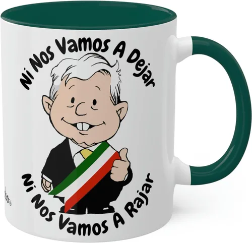 Miniatura 10 de AMLO - Taza de café Ni Nos Vamos A Dejar Ni Nos Vamos A Rajar con divertidos dibujos animados Muñeco AMLITO Taza de cerámica blanca brillante