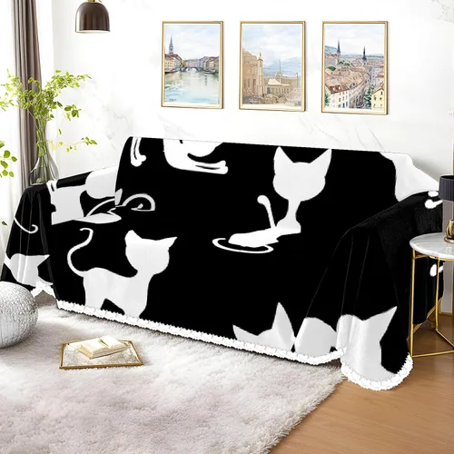 Miniatura 3 de White Cats - Funda de sofá con estampado de gatos negros, fundas para sofá y sillón, resistente a las manchas, protector universal de muebles