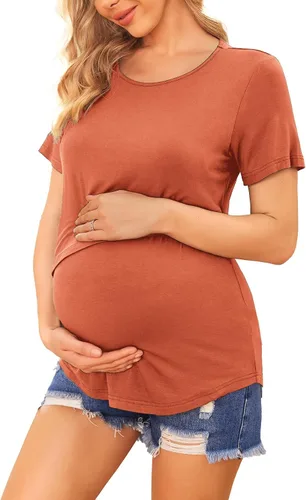 Miniatura 3 de Ekouaer Camisetas de maternidad para mujer, manga corta, paquete de 3 camisetas de lactancia materna de doble capa, ropa de embarazo, tallas S-XXL