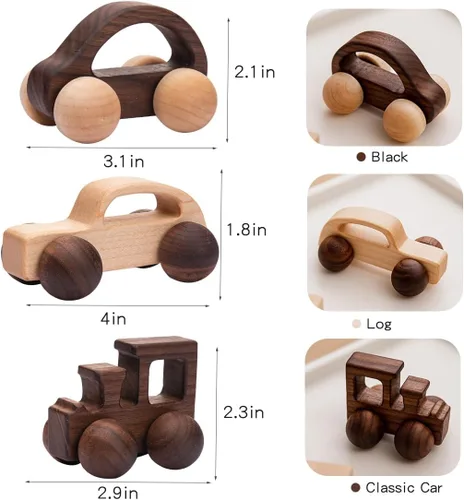 Miniatura 6 de 3 juguetes de madera para bebés, juguetes Montessori para bebés de 0 a 6 a 12 meses, juguetes de agarre para bebés, juguetes de empuje para regalo