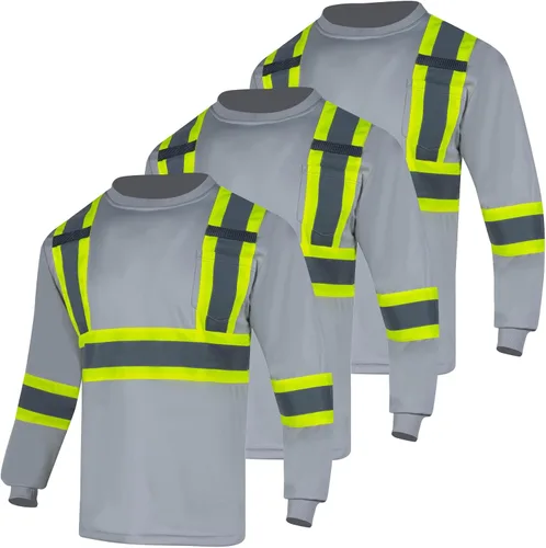VENDACE Camiseta de Seguridad Reflectante de Alta Visibilidad 3 Paquetes Hi Vis Camisa de Trabajo de Construcción de Manga Larga