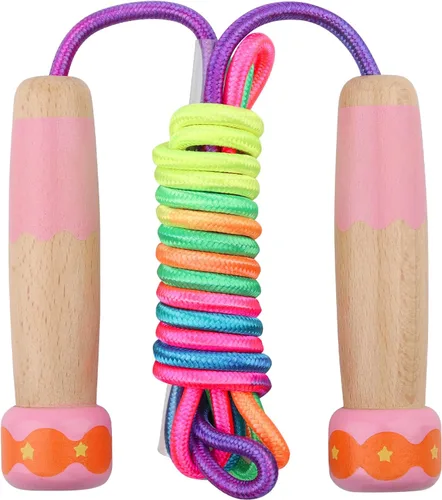 Miniatura 11 de Cuerda de Saltar para Niños, Lorvain Cuerda de Saltar Ajustable, Cuerdas de Saltar para Niños con Mango de Madera para Niñas y Niños, Cuerdas
