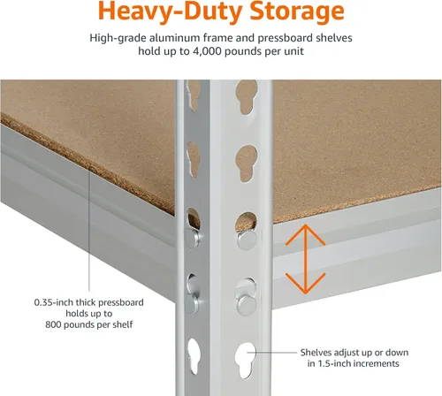 Miniatura 3 de Amazon Basics - Estantería de almacenamiento de resistencia media de doble poste, 5 niveles, tablero prensado, aluminio, 36 x 18 x 72 Servicio