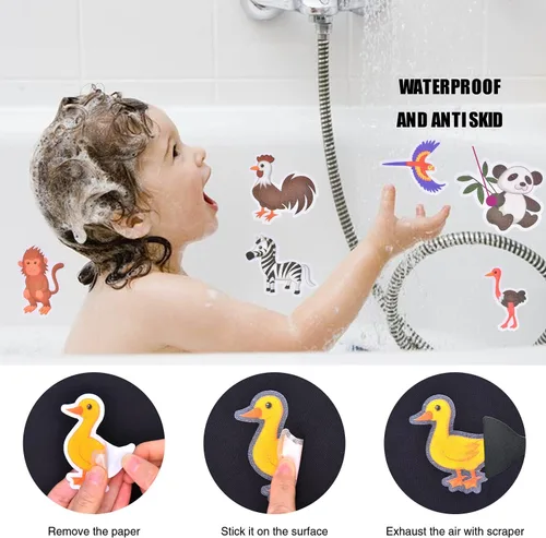 Miniatura 5 de Secopad Calcomanías antideslizantes para bañera, 32 unidades adhesivas de animales infantiles antideslizantes para ducha y bañera con raspador