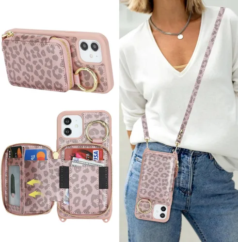 Miniatura 38 de Funda Cartera Bandolera para iPhone 11, Cuero PU Cremallera Bolso Cartera Funda Plegable con Tapa, Funda Folio con Soporte con Ranuras para Tarjetas