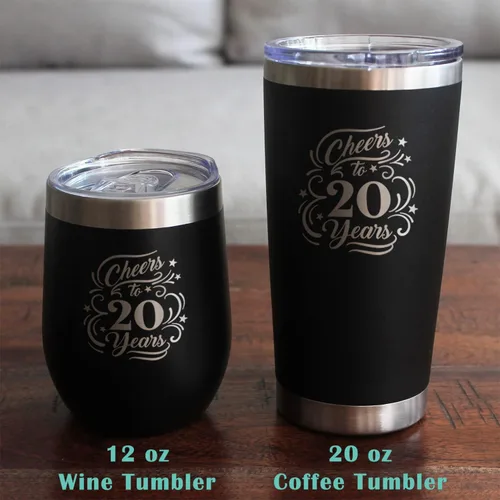 Miniatura 6 de Cheers to 20 Years - Vaso de vino con tapa deslizante - Taza aislada de acero inoxidable - Regalo para el 20 aniversario - Negro