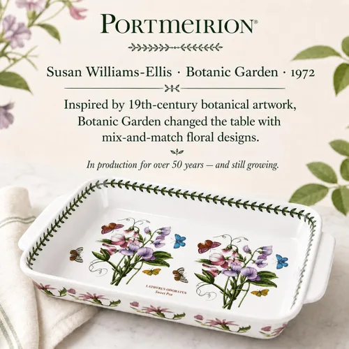 Miniatura 7 de Portmeirion Botanic Garden - Plato para lasaña Plato para hornear con motivo de guisantes dulces Mide 15 x 11 pulgadas Hecho de porcelana