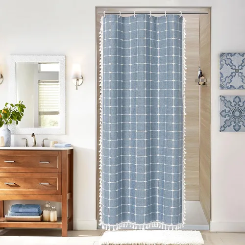 Miniatura 22 de MitoVilla Juego de cortinas de ducha estilo bohemio, modernas cortinas de ducha bohemias para decoración de baño, cortina de ducha de tela de lino