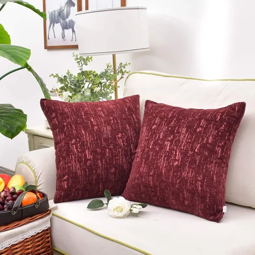 Miniatura 4 de CaliTime Juego de 2 fundas de cojín de felpilla súper suaves teñidas de mármol jacquard para sofá, decoración de casa rural, 18 x 18 pulgadas