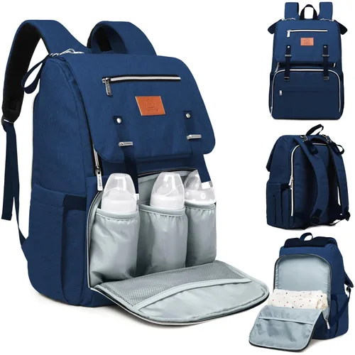 KeaBabies Mochila para pañales para bebé con cambiador, bolsa de bebé impermeable para mamá y papá, bolsillos aislados para botellas, niños Azul