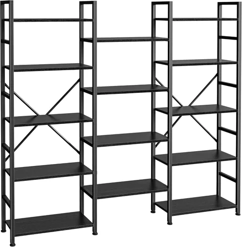Miniatura 15 de SUPERJARE – Estantería triple de 4 niveles, estantería con 11 estantes de exhibición abiertos, estantería amplia para libros y oficina, color negro