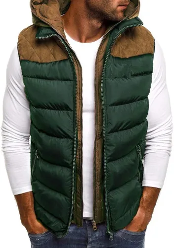 Miniatura 42 de WENKOMG1 Chaleco con capucha con doble cremallera para hombre, abrigo de color sólido, abrigo cálido y grueso, sin mangas, chaqueta suelta