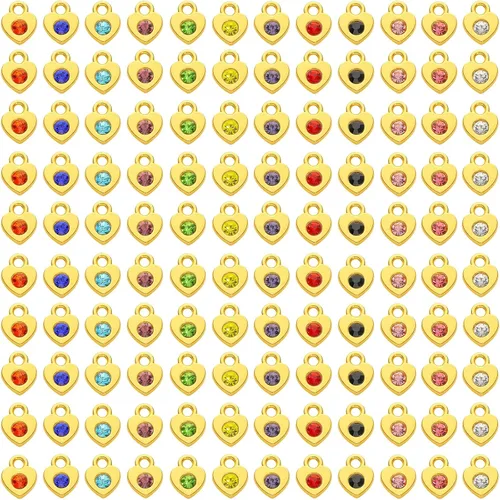 BetterJonny 120 piezas de dijes de piedra natal de cristal, 12 colores de dijes redondos de cristal con anillos hechos a mano, dijes de joyería para