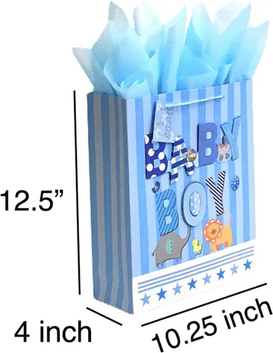 Miniatura 2 de Bolsas de regalo medianas de 12.5 pulgadas con papel de seda para baby showers, paquete de 2 (azul)