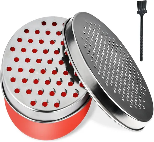 Miniatura 9 de Rallador de queso redondo compacto negro con recipiente de almacenamiento de alimentos y molinillo de tapa para parmesano duro, jengibre, verduras