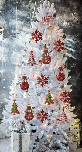 Miniatura 4 de Surtido de adornos de Navidad – Purpurina roja plateada y verde – Juego de 13 adornos de Navidad con purpurina – Muñecos de nieve – Feliz Navidad