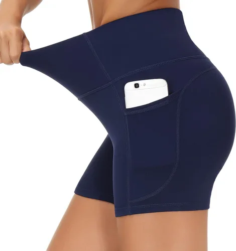 THE GYM PEOPLE - Pantalones cortos de yoga para mujer, con cintura alta, control de abdomen y bolsillos profundos, para gimnasia, entrenamiento