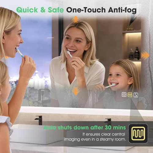 Miniatura 2 de S'bagno Espejo de baño LED de 32 x 24 pulgadas con luces, altavoz Bluetooth, antivaho e impermeable, espejo de pared regulable con control táctil, 3
