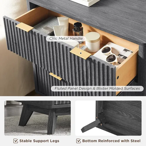 Miniatura 6 de T4TREAM Cómoda acanalada de 3 cajones, cómoda moderna de 32 pulgadas de alto, diseño de perfil curvo, organizador de cajones de madera para Aliso