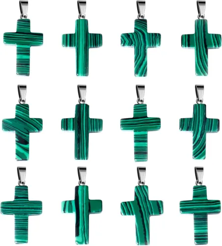 Miniatura 9 de Cadikez 12 piezas colgantes de cruz de piedra natural, cristales curativos de cuarzo chakra reiki colgantes de piedras preciosas dijes a granel