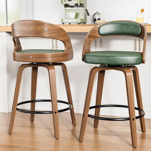 Miniatura 24 de YaFiti Taburetes de bar, taburetes de bar de 26 pulgadas de altura de mostrador con patas de madera curvada, taburetes giratorios con respaldo