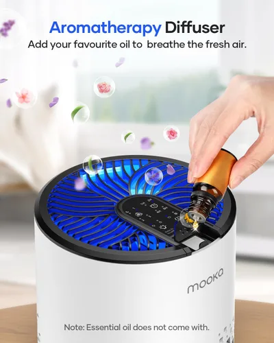 Miniatura 4 de Purificadores de aire para dormitorio y hogar, purificador de aire MOOKA HEPA para hogar y mascotas con esponja de fragancia para humo, polvo, Blanco