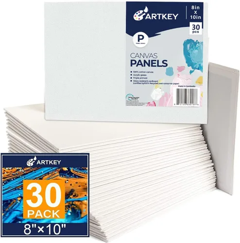 Miniatura 13 de Artkey Lienzos para pintar de 8 x 10 pulgadas, paquete de 12 unidades, 10 onzas, imprimados 100% algodón, blanco para pintura, suministros de arte