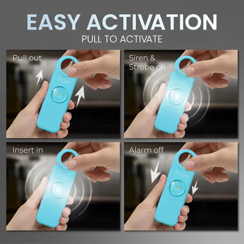 Miniatura 9 de POM Alarma de seguridad personal para mujer – Sirena de emergencia de 130 dB, recargable por USB-C con linterna LED brillante, diseño de llavero