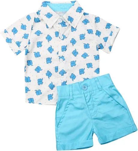 Miniatura 74 de Conjunto de camisa de manga corta con botones y pantalones cortos casuales con diseño de flamingo, para bebés y niños de 1 a 6 años, atuendos