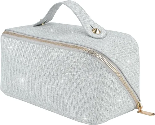 Miniatura 8 de KEYPOWER Bolsa de cosméticos de lentejuelas con purpurina de gran capacidad, bolsa de maquillaje de viaje, bolsa de aseo portátil brillante