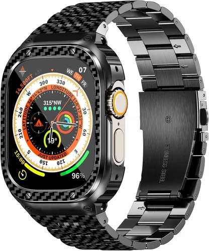 Miniatura 19 de MioHHR Correa y funda de acero inoxidable compatible con Apple Watch Band de 1.614 in, 1.575 in y 1.496 in, cubierta protectora de metal para Negro
