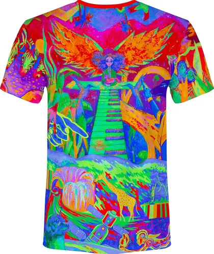 Miniatura 2 de aofmoka - Camiseta ultravioleta hecha a mano, reactiva a luz negra, con impresión decorativa